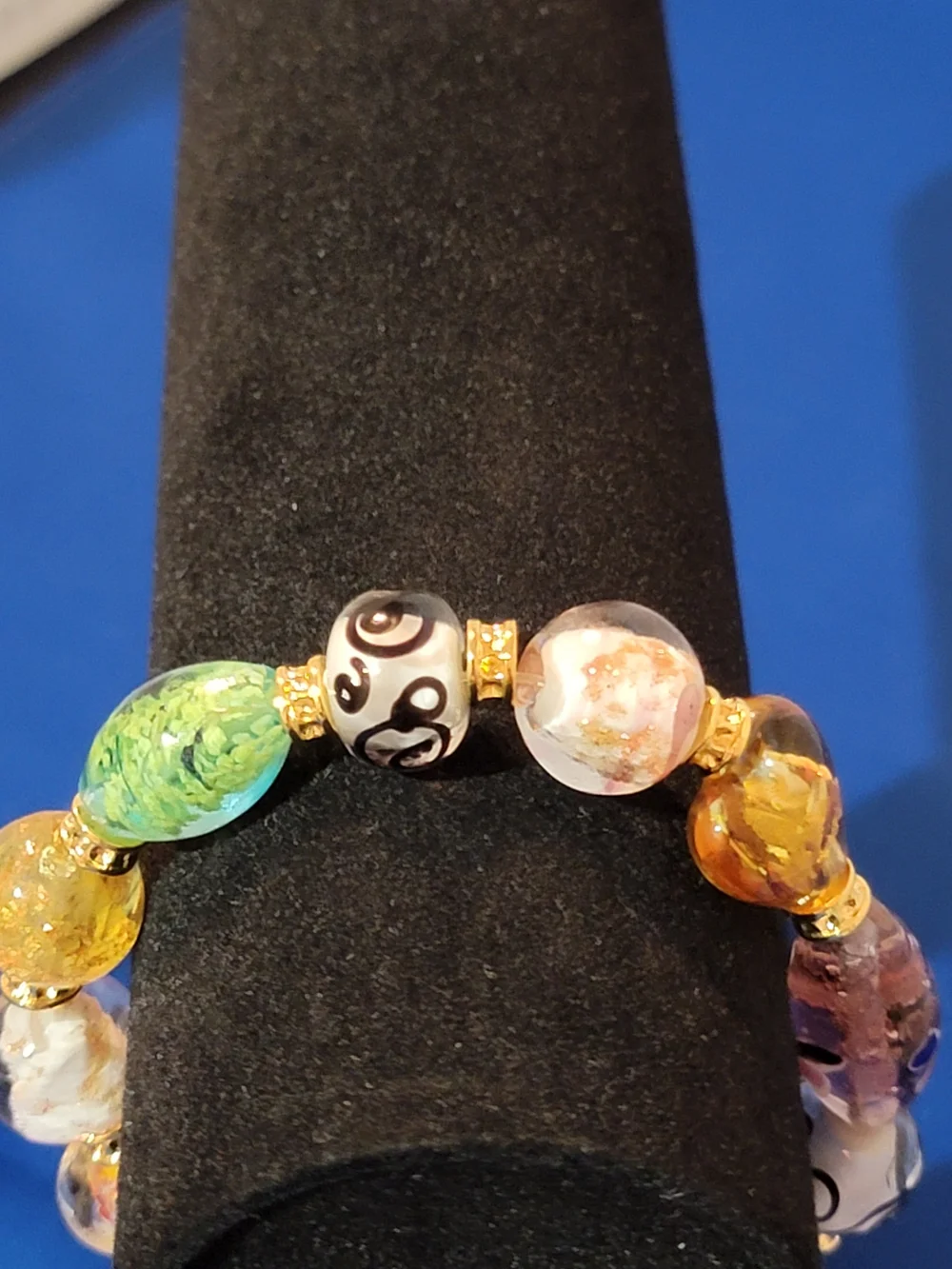 Thomas Kinkade Multicolor Glass Bead Bracelet with Gold Accents